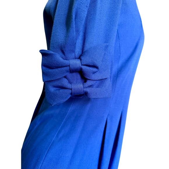 Vintage 70’s ILGWU Neiman Marcus Royal Blue Bow Sleeve Sheath Dress Small Medium - Picture 5 of 8